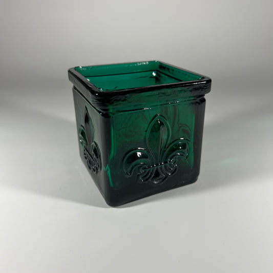 Fleur de Lis Green Glass Vase