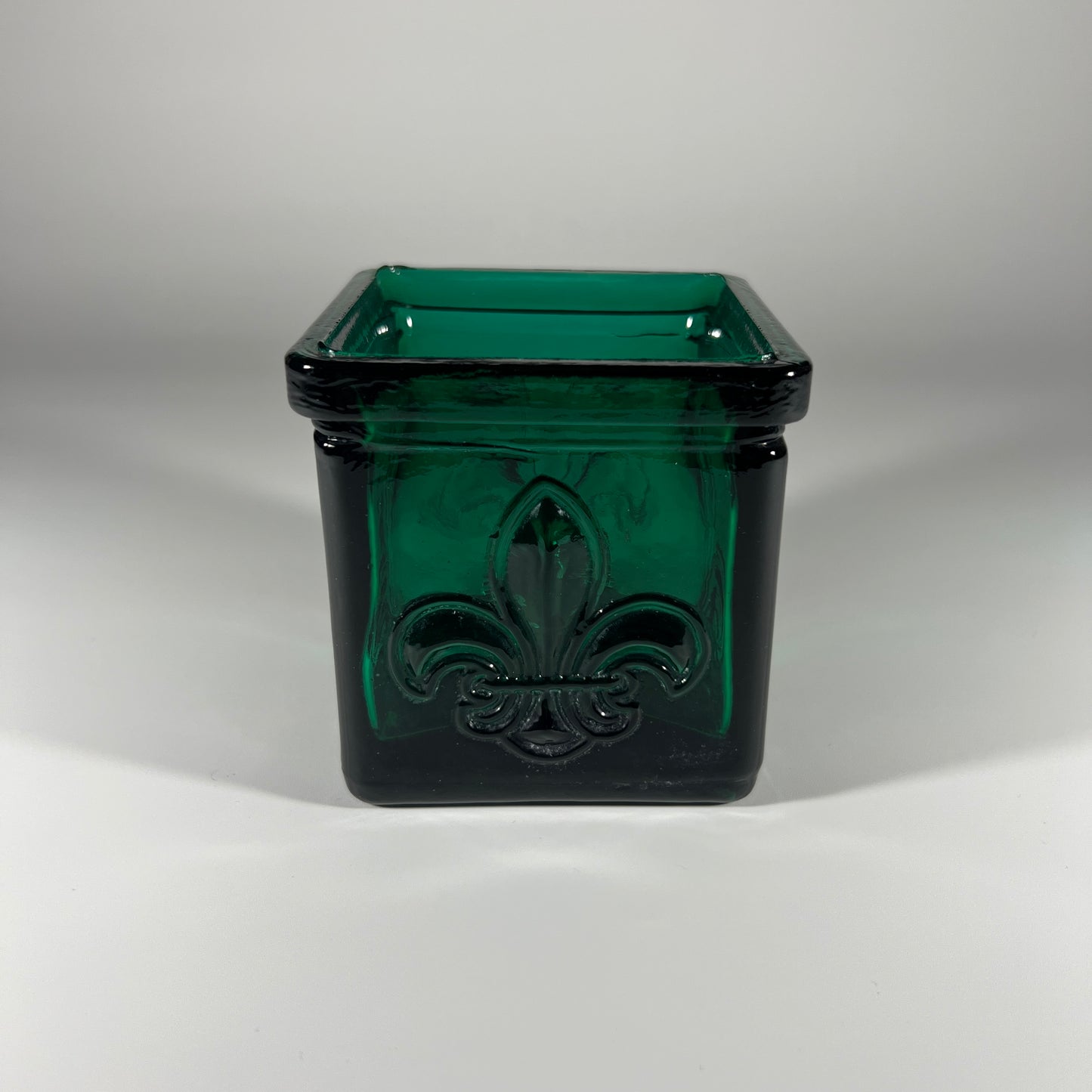 Fleur de Lis Green Glass Vase