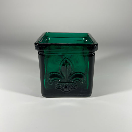 Fleur de Lis Green Glass Vase
