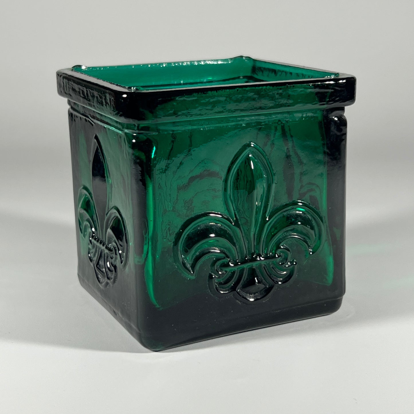 Fleur de Lis Green Glass Vase