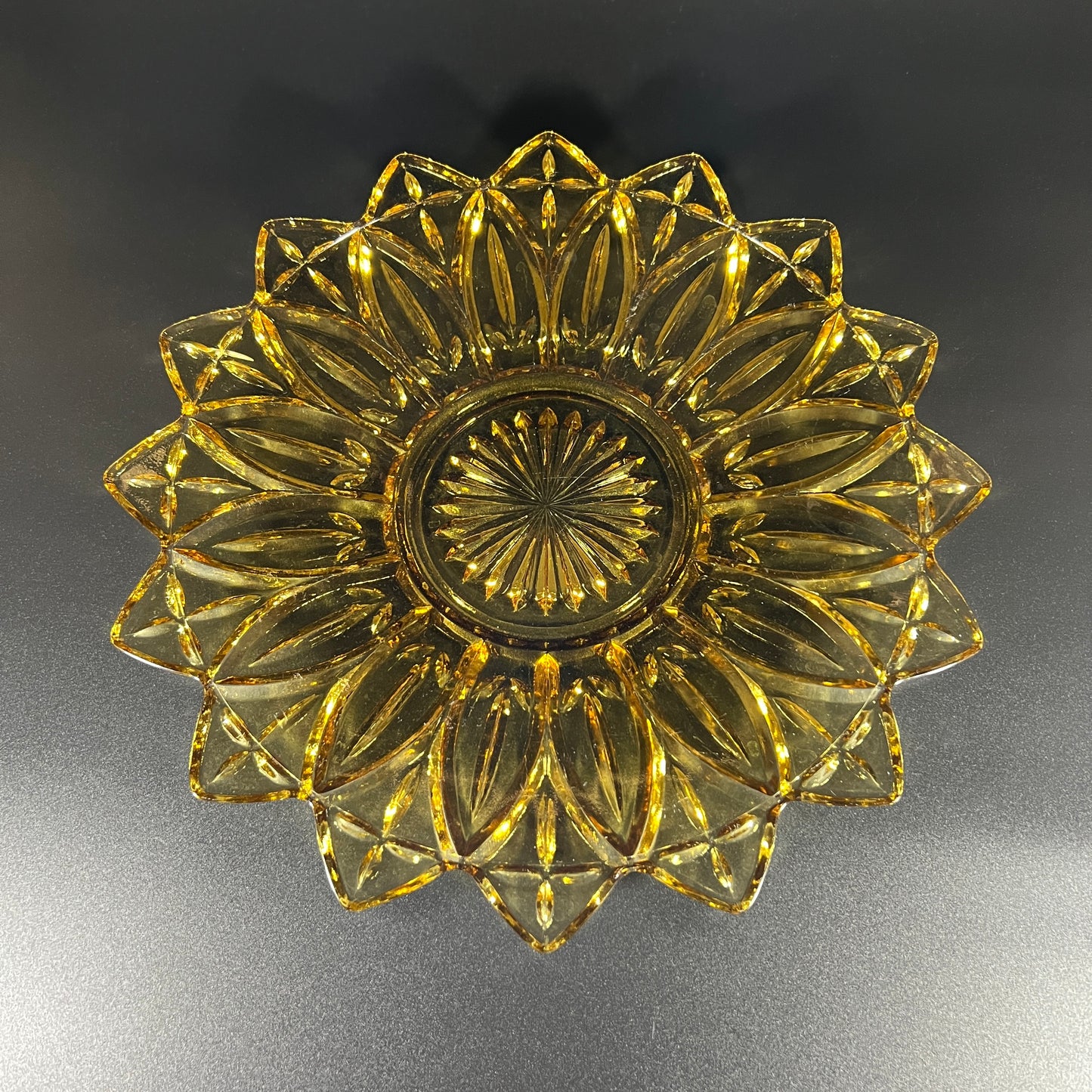 Federal Glass Amber Sunflower Dish