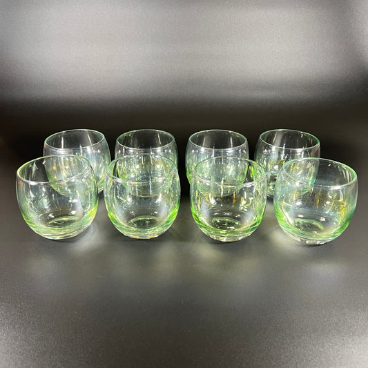Federal Glass Roly Poly Iridescent Green Glass Set