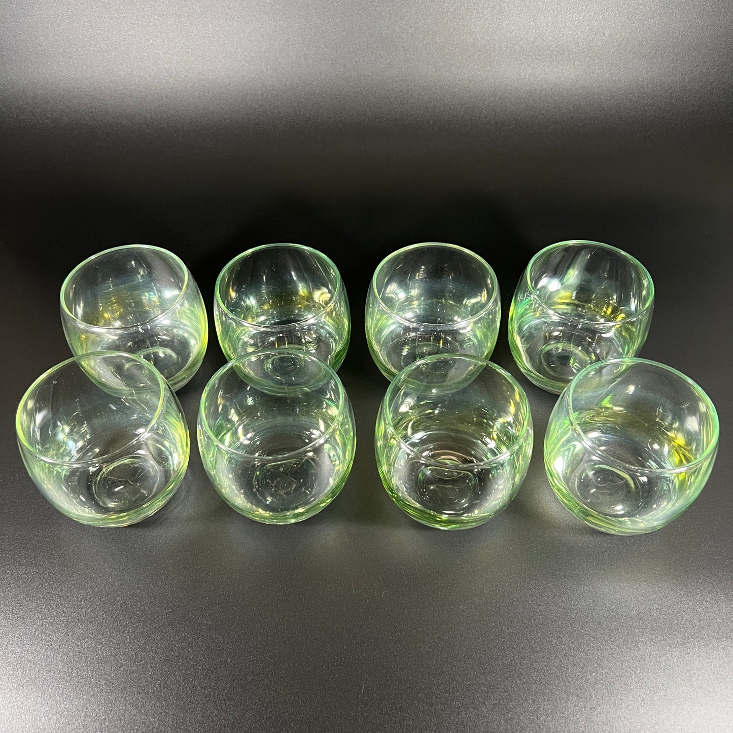 Federal Glass Roly Poly Iridescent Green Glass Set