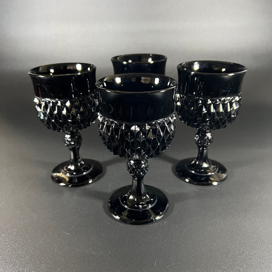 Indiana Glass Tiara Black Diamond Point Goblets