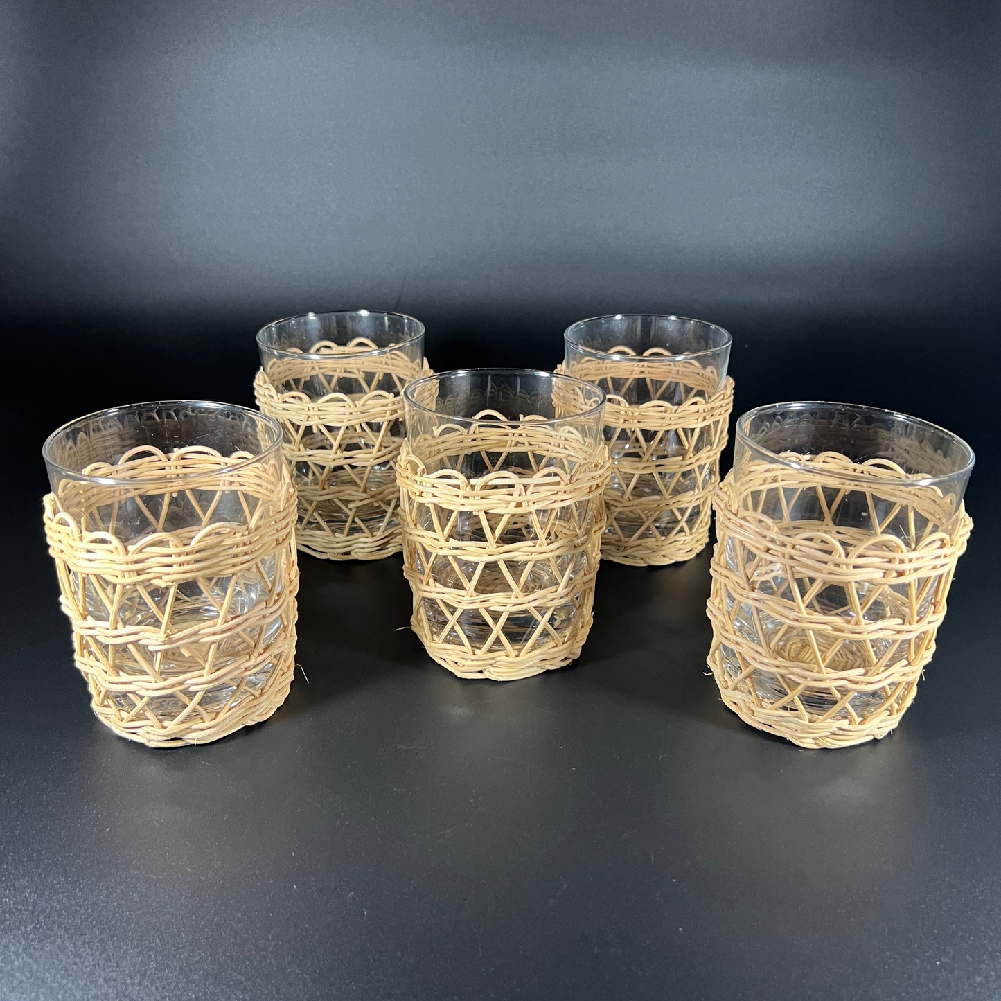 Glass Set with Wicker Bases