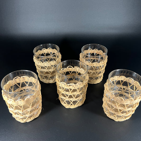 Glass Set with Wicker Bases