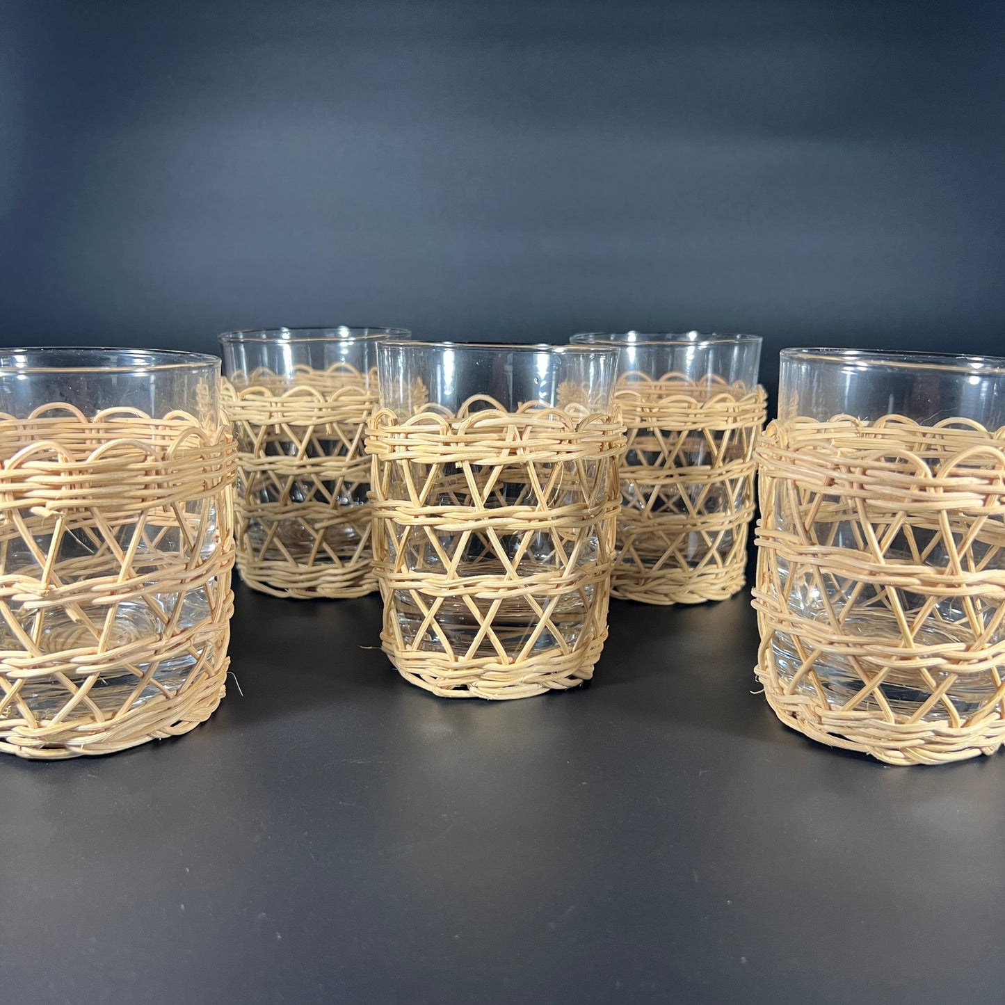 Glass Set with Wicker Bases