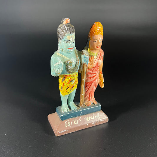 Lord Shiva and Parvathi Painted Small Sculpture