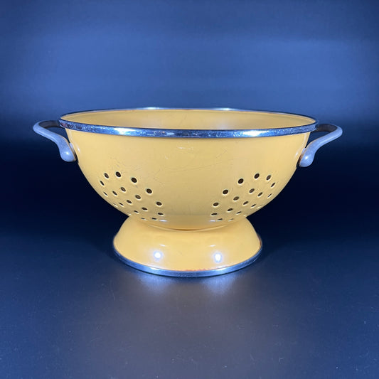 Vintage Yellow Enamel Colander