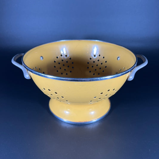 Vintage Yellow Enamel Colander