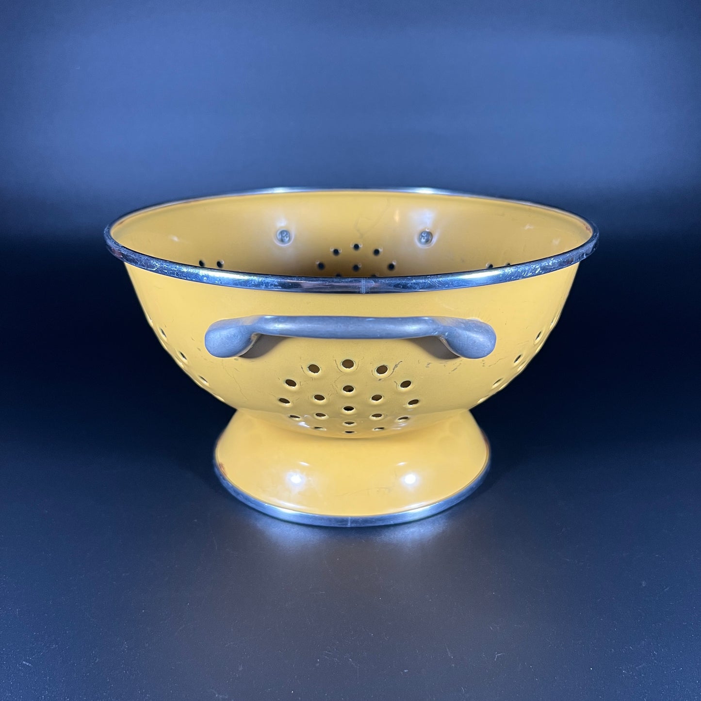 Vintage Yellow Enamel Colander