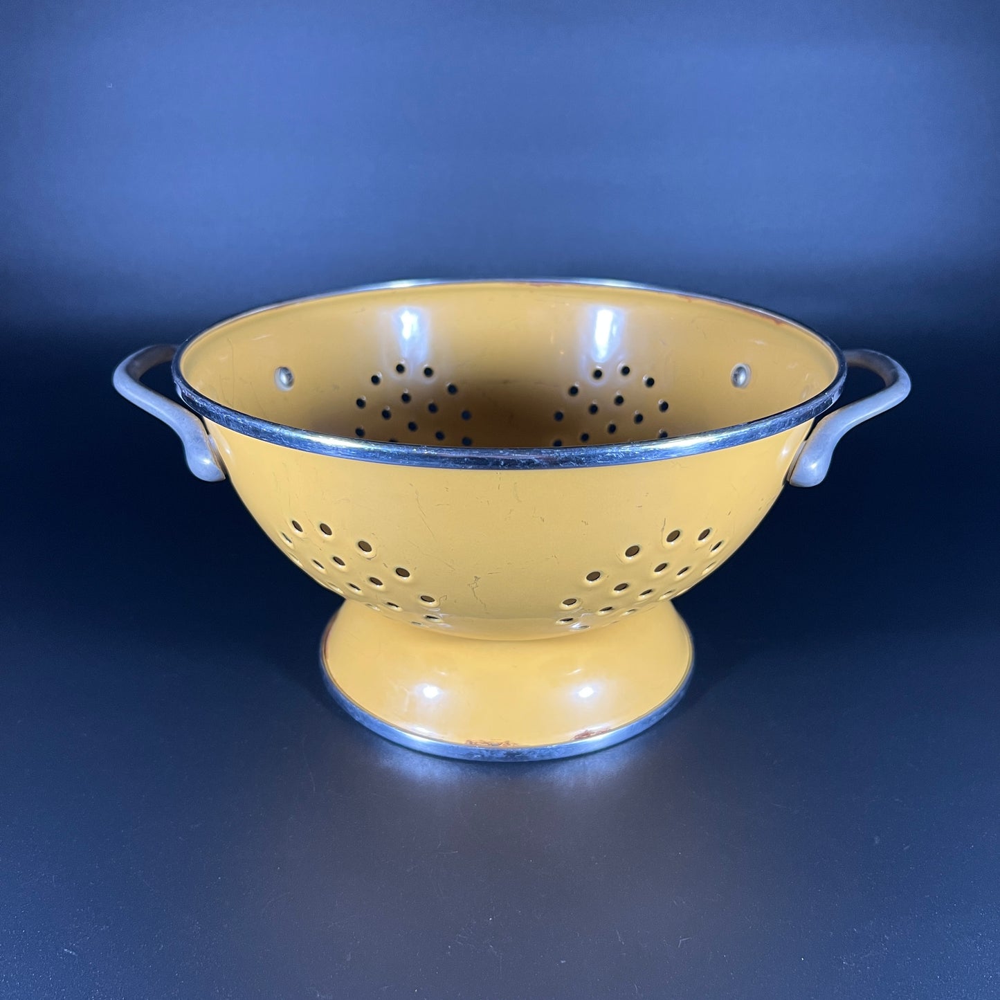 Vintage Yellow Enamel Colander