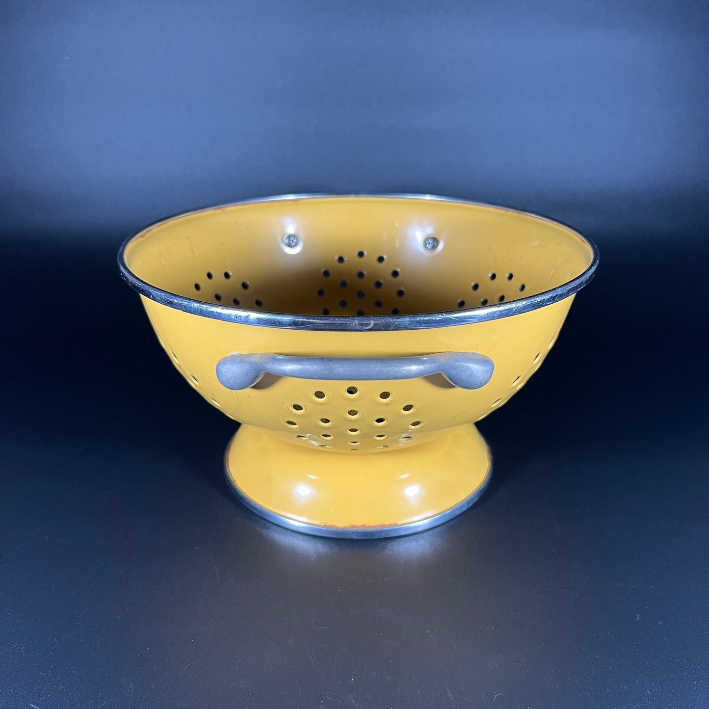 Vintage Yellow Enamel Colander