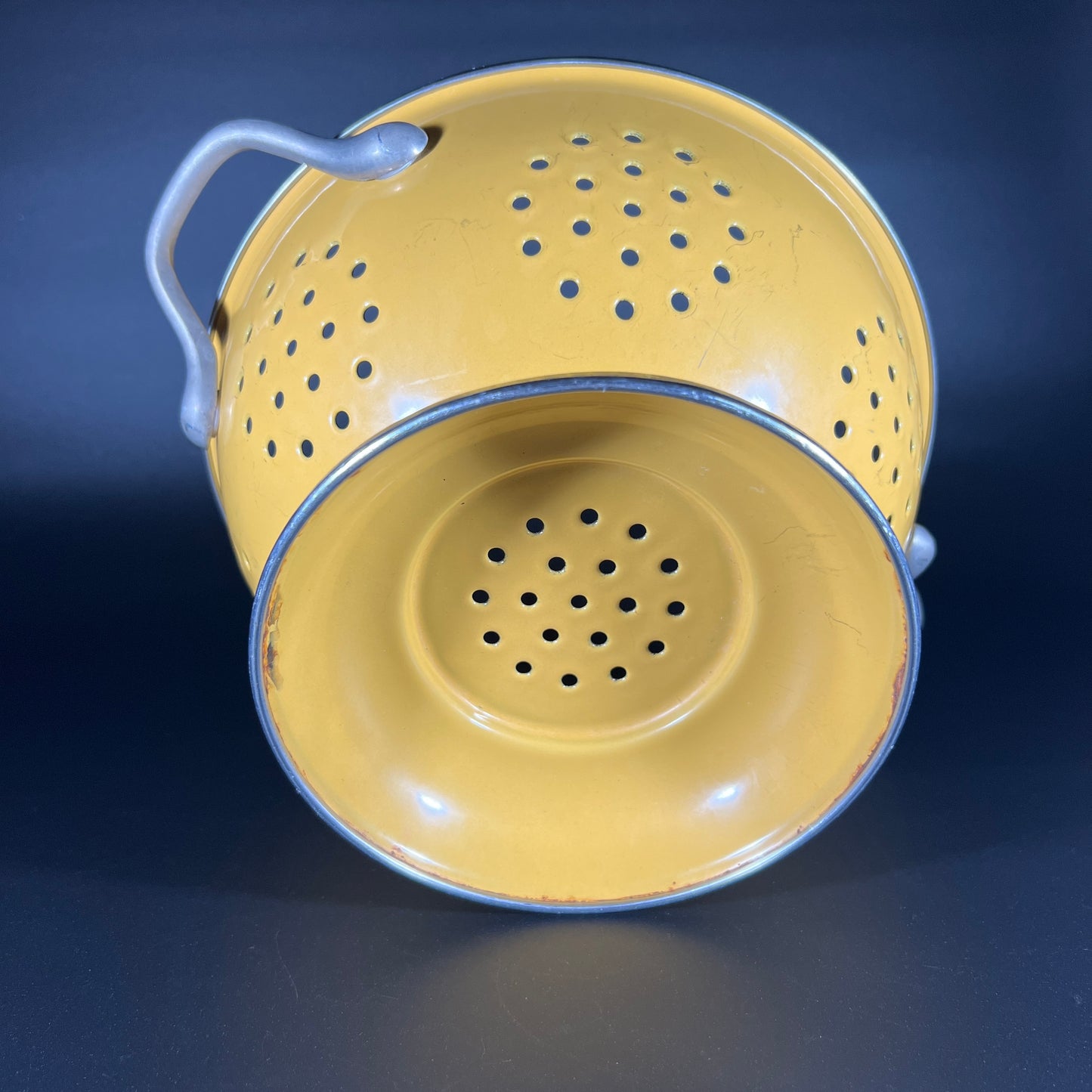Vintage Yellow Enamel Colander