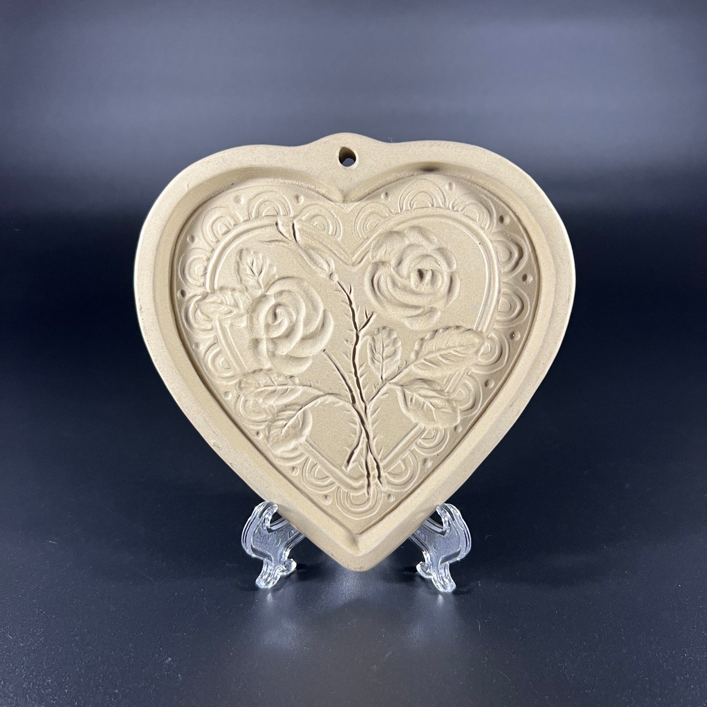 Vintage Heart and Roses Stoneware Cookie Mold