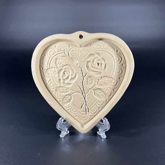 Vintage Heart and Roses Stoneware Cookie Mold