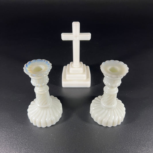Antique Milk Glass Candle Set