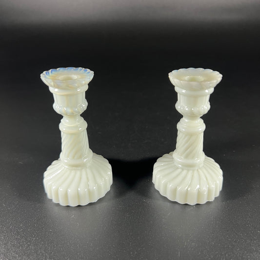 Antique Milk Glass Candle Set