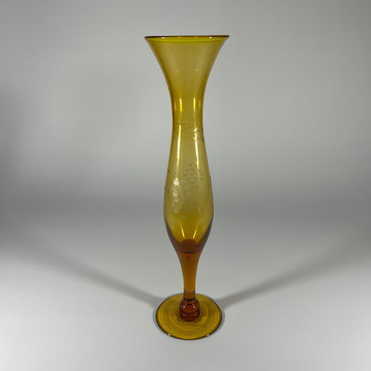 Amber Etched Stem Vase