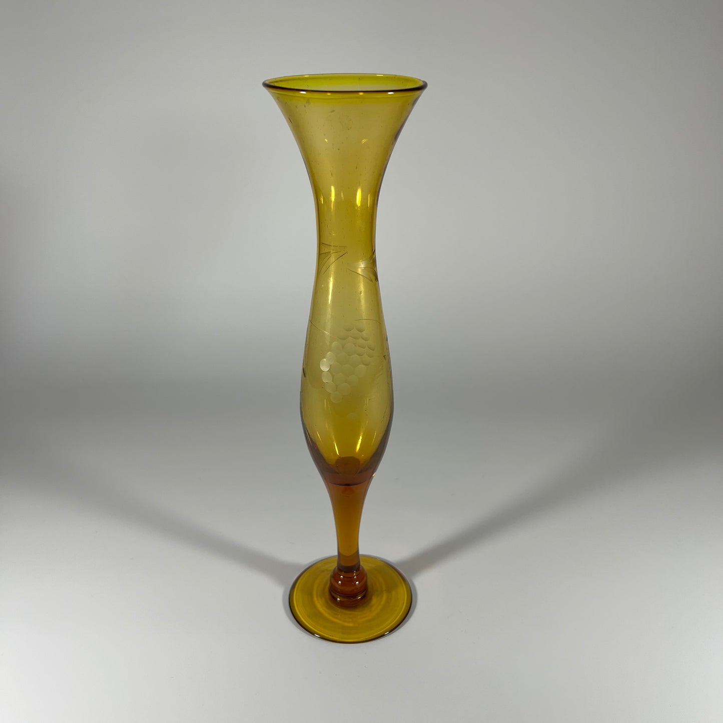 Amber Etched Stem Vase