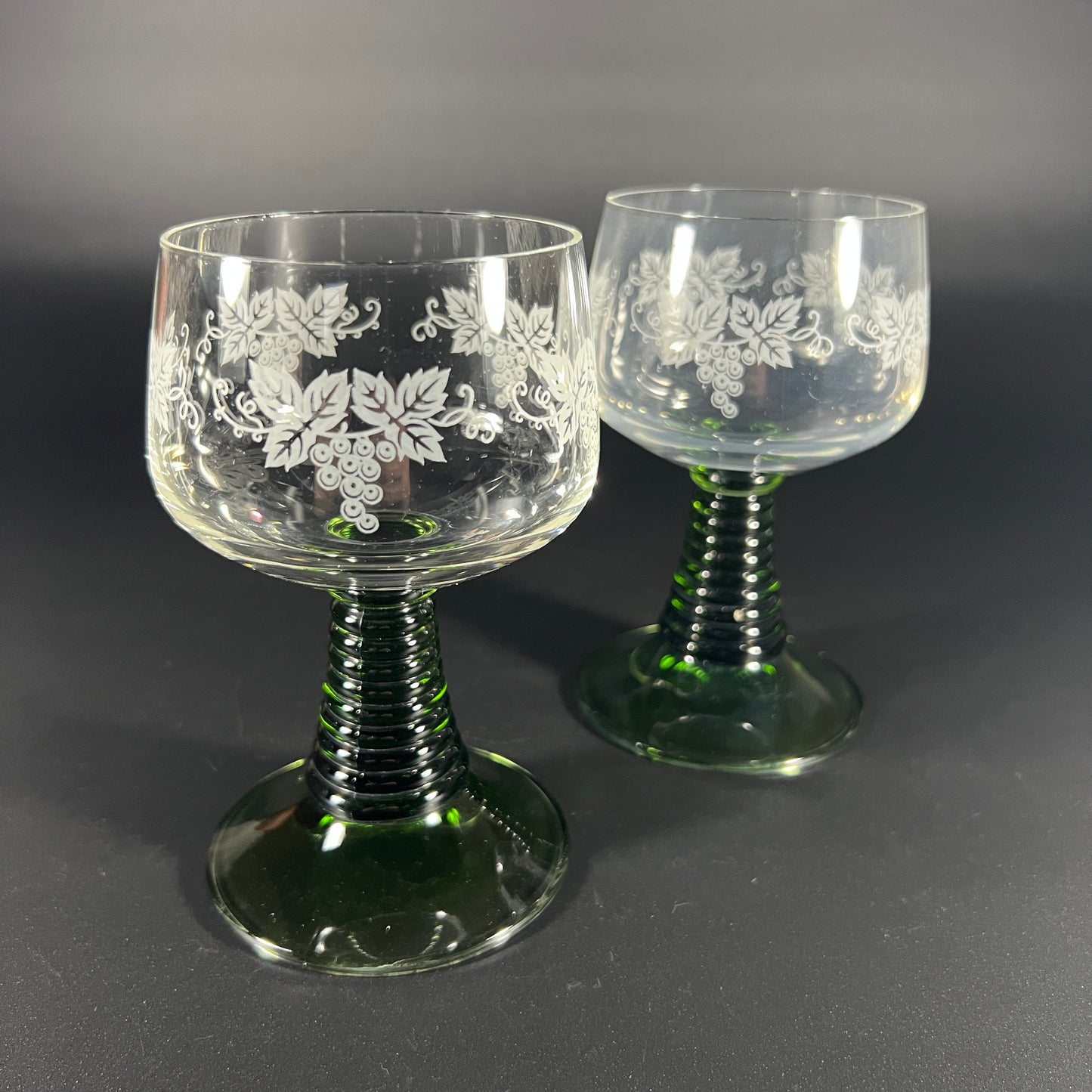 Vintage Green Stemmed Glass Pair