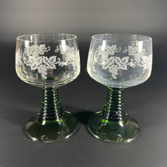 Vintage Green Stemmed Glass Pair