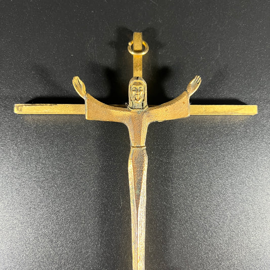 Brass Crucifix with Modern Jesus