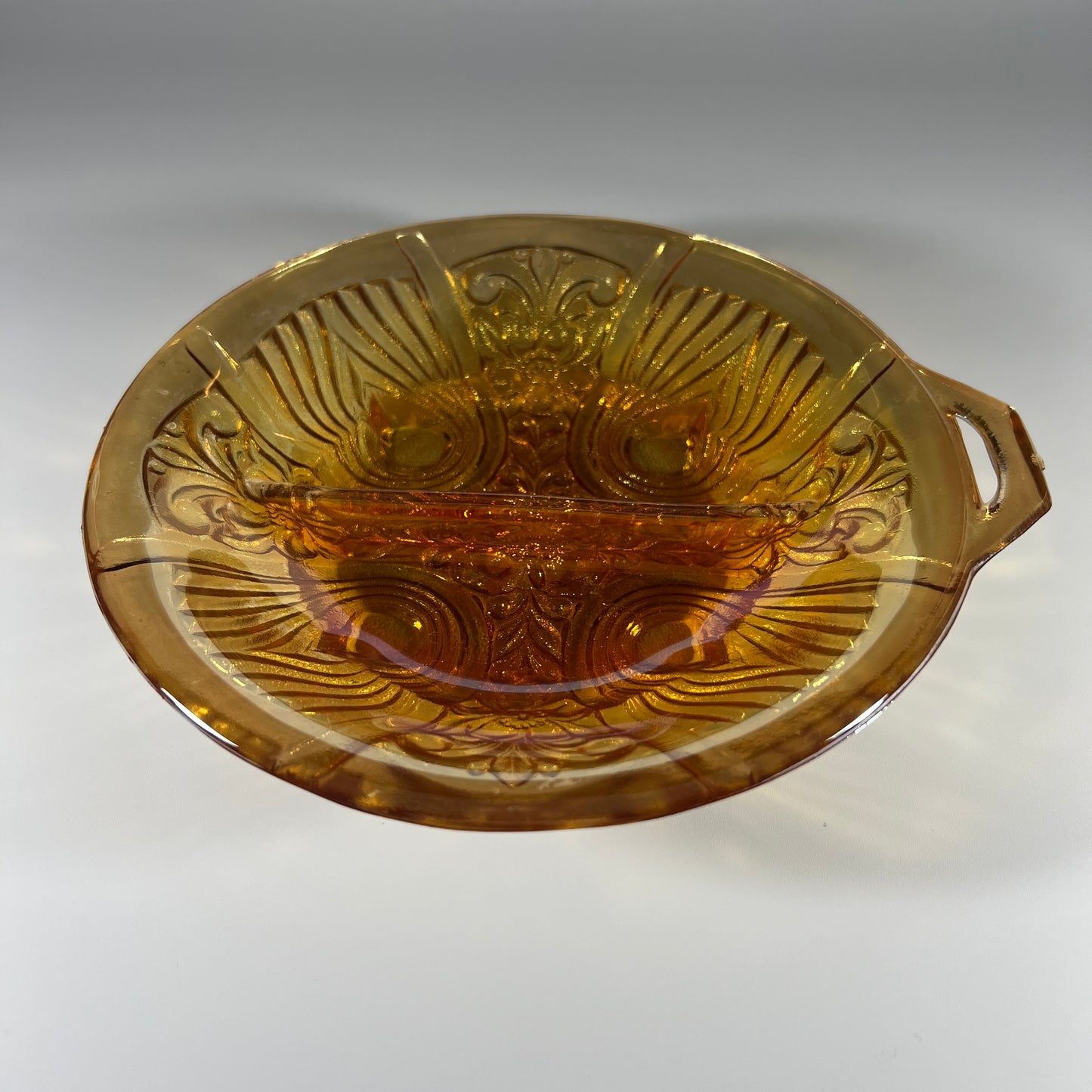 Amber Carnival Glass Divided Dish