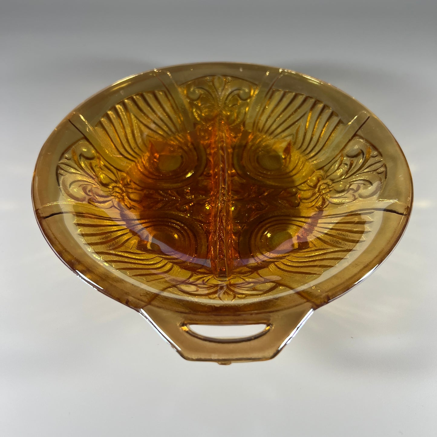 Amber Carnival Glass Divided Dish