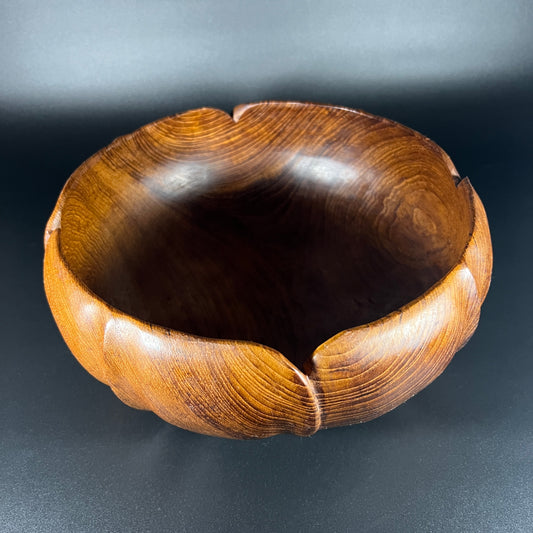 Vintage Wooden Lotus Flower Shaped Teak Bowl Set