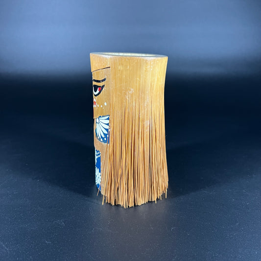 Vintage Painted Bamboo Cup with Frayed Hair