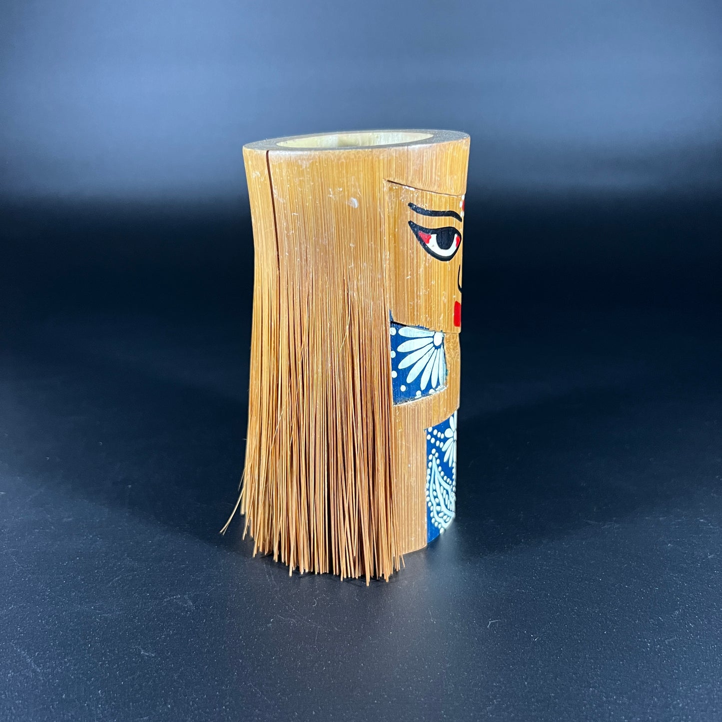 Vintage Painted Bamboo Cup with Frayed Hair