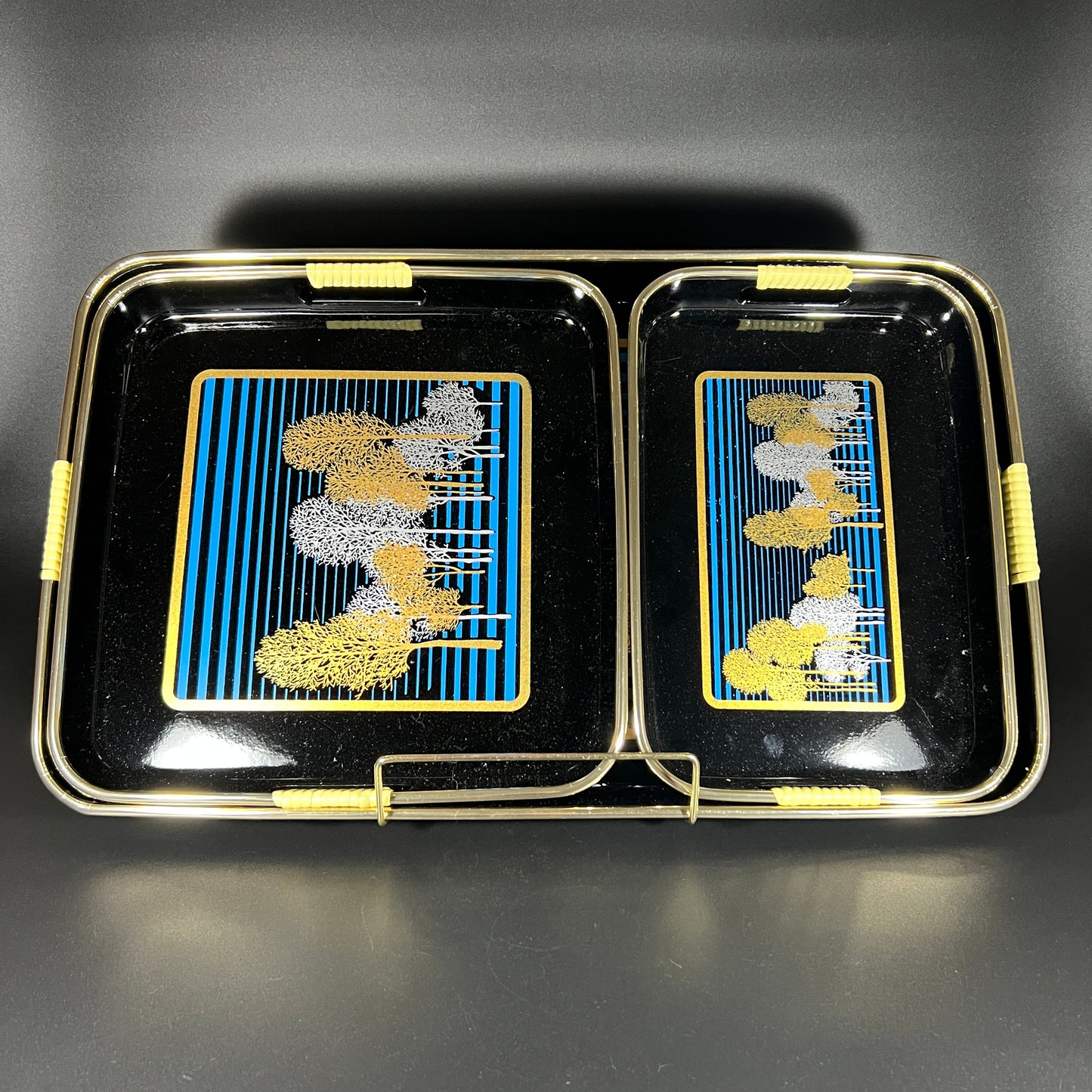 Lacquer Tray Set (Blue and Gold Trees)