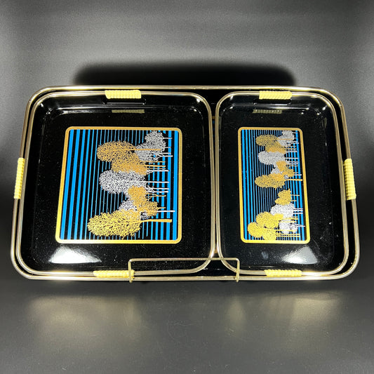 Lacquer Tray Set (Blue and Gold Trees)