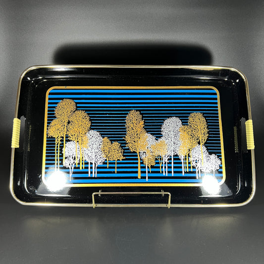Lacquer Tray Set (Blue and Gold Trees)