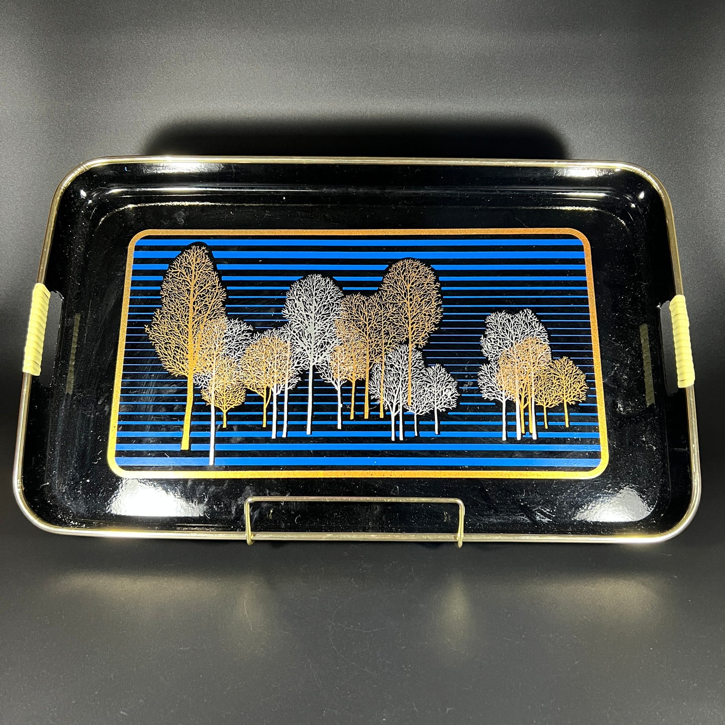 Lacquer Tray Set (Blue and Gold Trees)