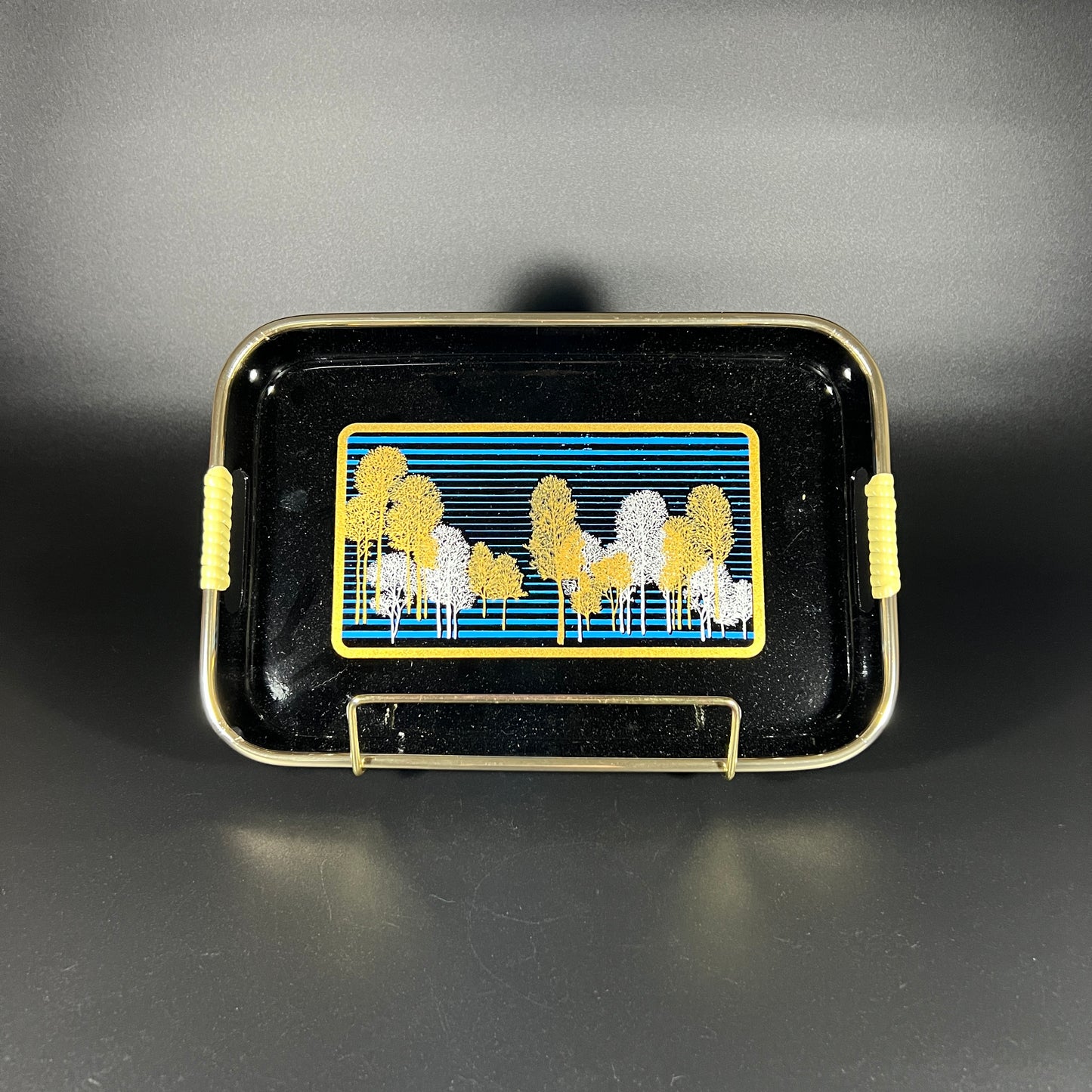 Lacquer Tray Set (Blue and Gold Trees)