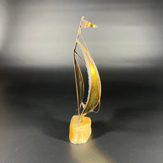 Brass Metal Sailing Boat on Onyx - Signed