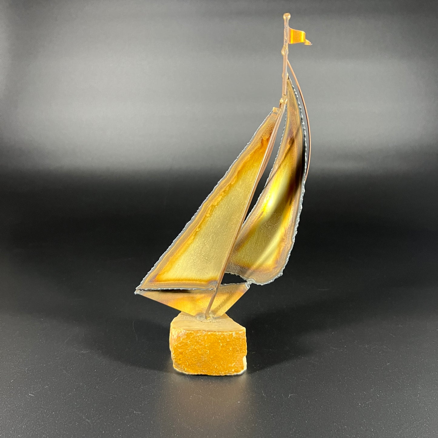 Brass Metal Sailing Boat on Onyx - Signed