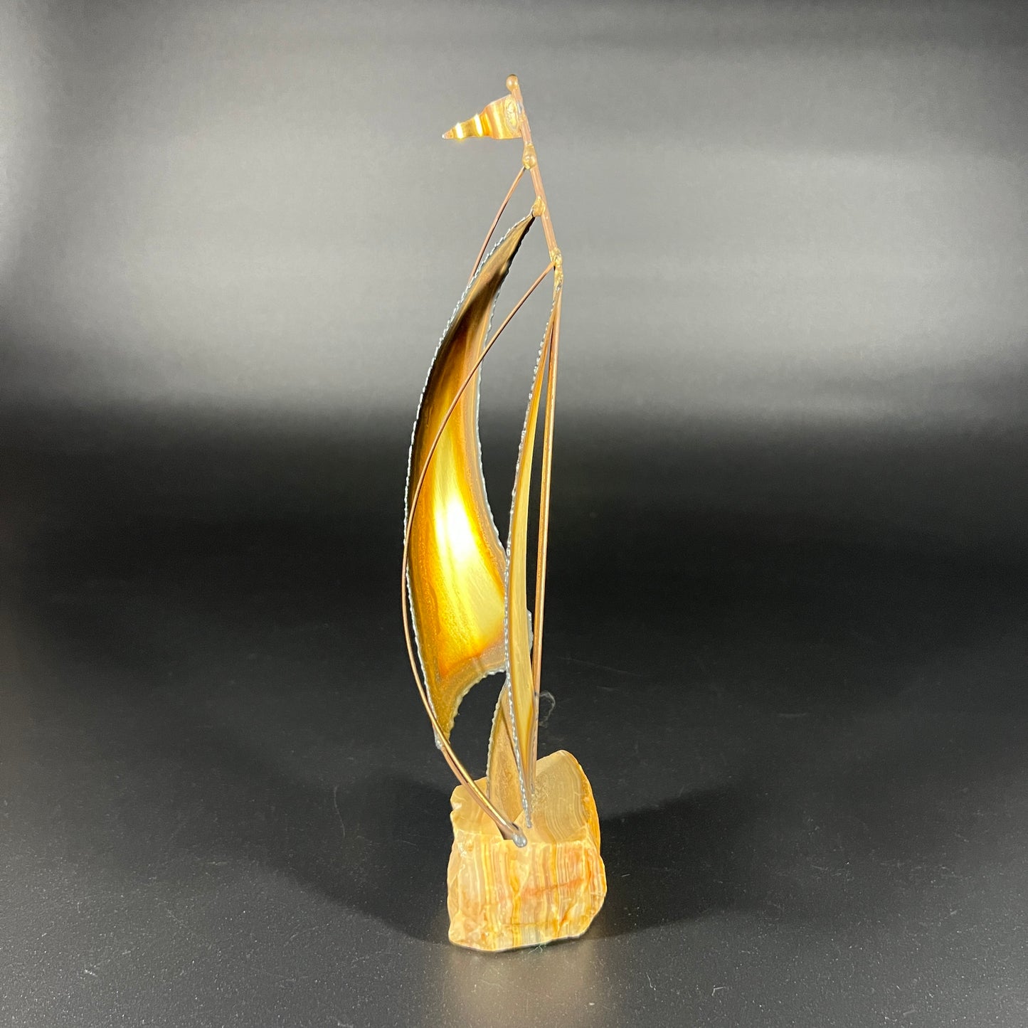 Brass Metal Sailing Boat on Onyx - Signed