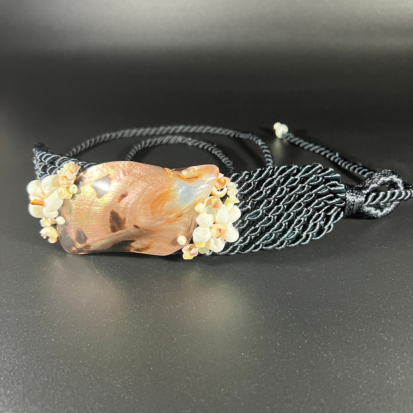 Mother of Pearl Sea Shell Satin Rope Tie Belt