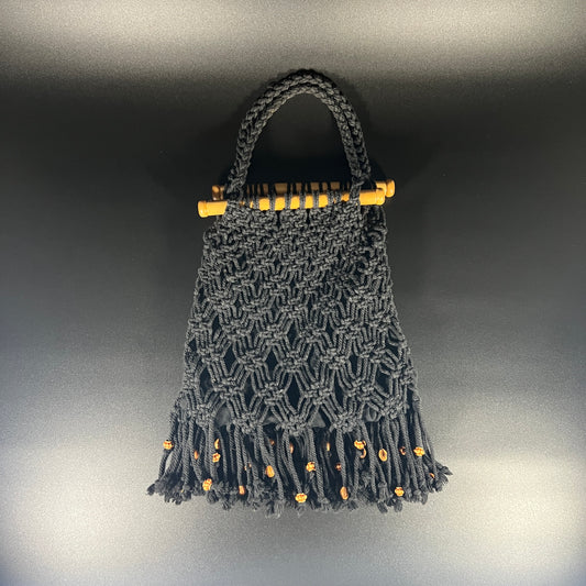 Black Woven Purse with Beads