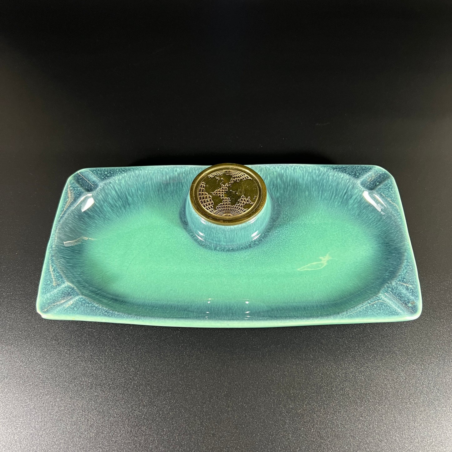 Roseville Pottery Hyde Park Ashtray with Brass Globe