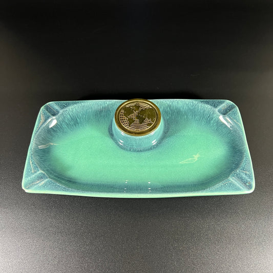 Roseville Pottery Hyde Park Ashtray with Brass Globe