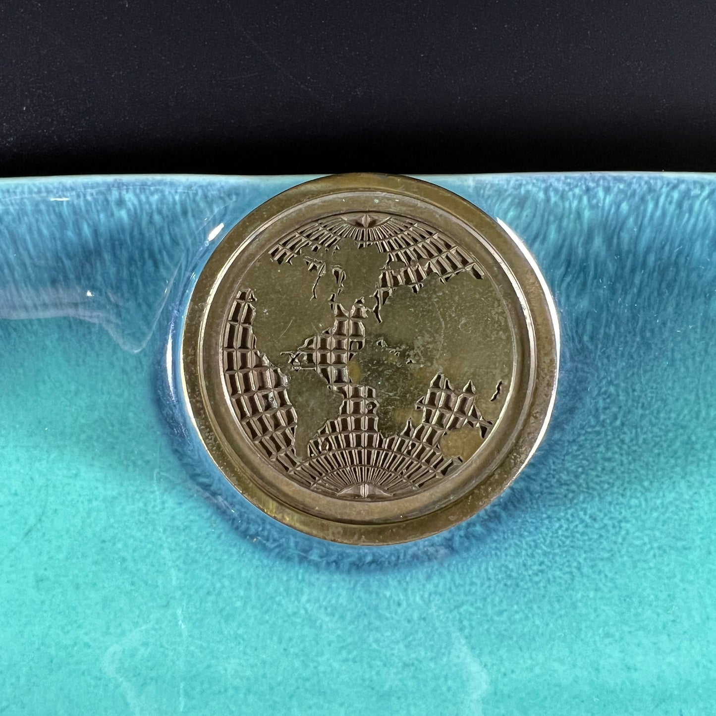Roseville Pottery Hyde Park Ashtray with Brass Globe