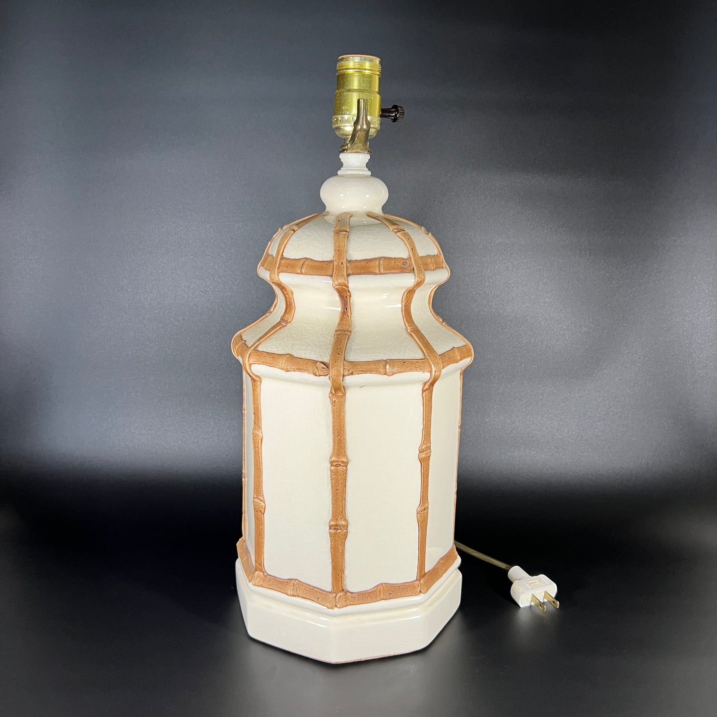 1950s Hollywood Regency Faux Bamboo Porcelain Table Lamp