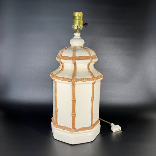 1950s Hollywood Regency Faux Bamboo Porcelain Table Lamp