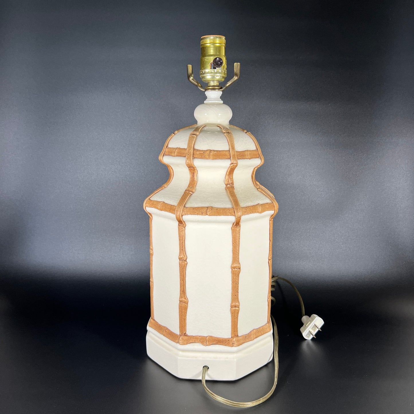 1950s Hollywood Regency Faux Bamboo Porcelain Table Lamp