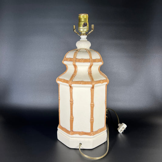 1950s Hollywood Regency Faux Bamboo Porcelain Table Lamp