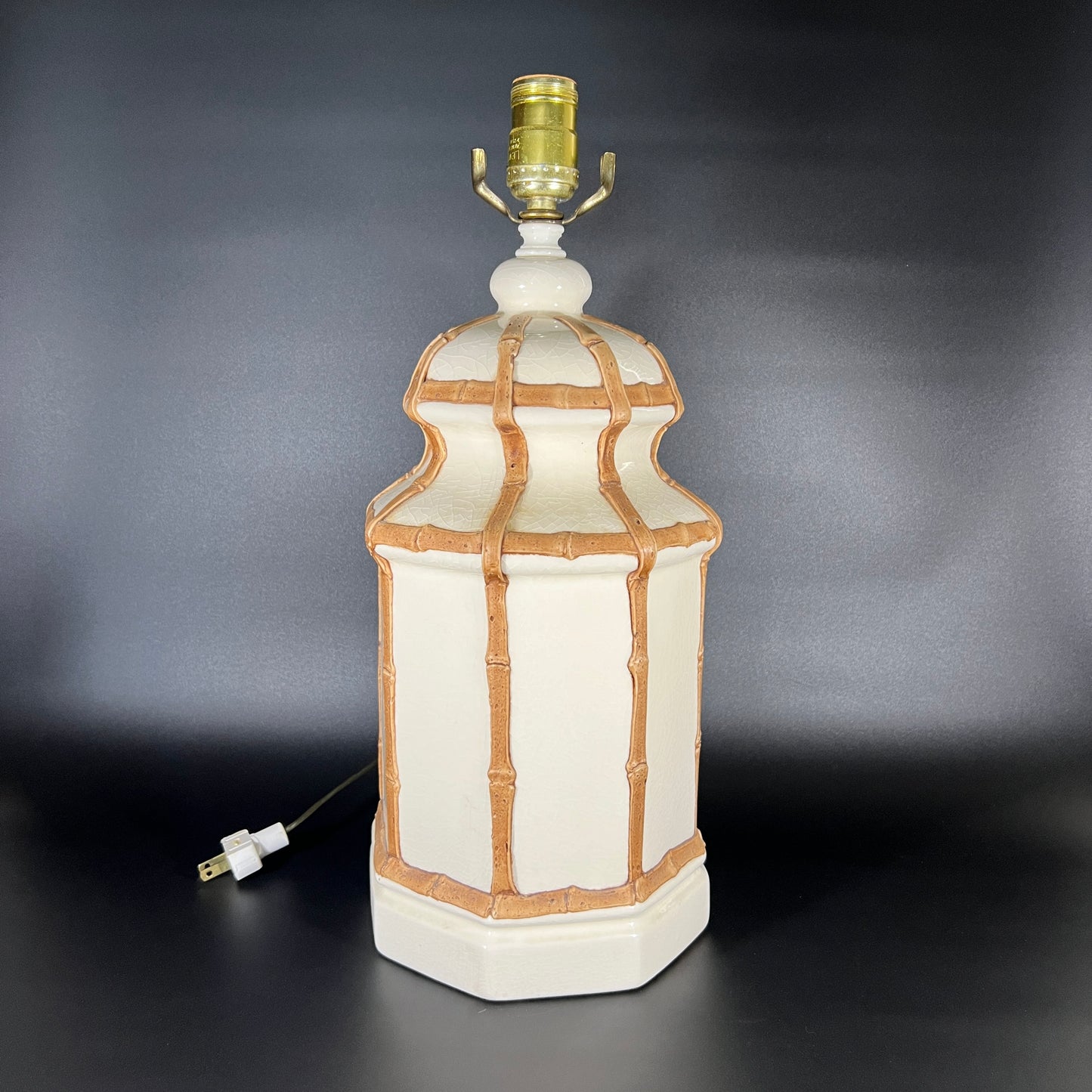 1950s Hollywood Regency Faux Bamboo Porcelain Table Lamp